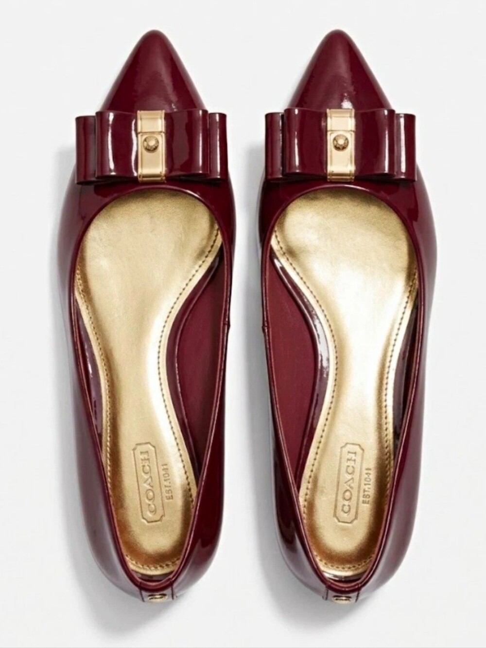 Coach Women's Burgundy Patent Pointed-Toe Flats with Bow